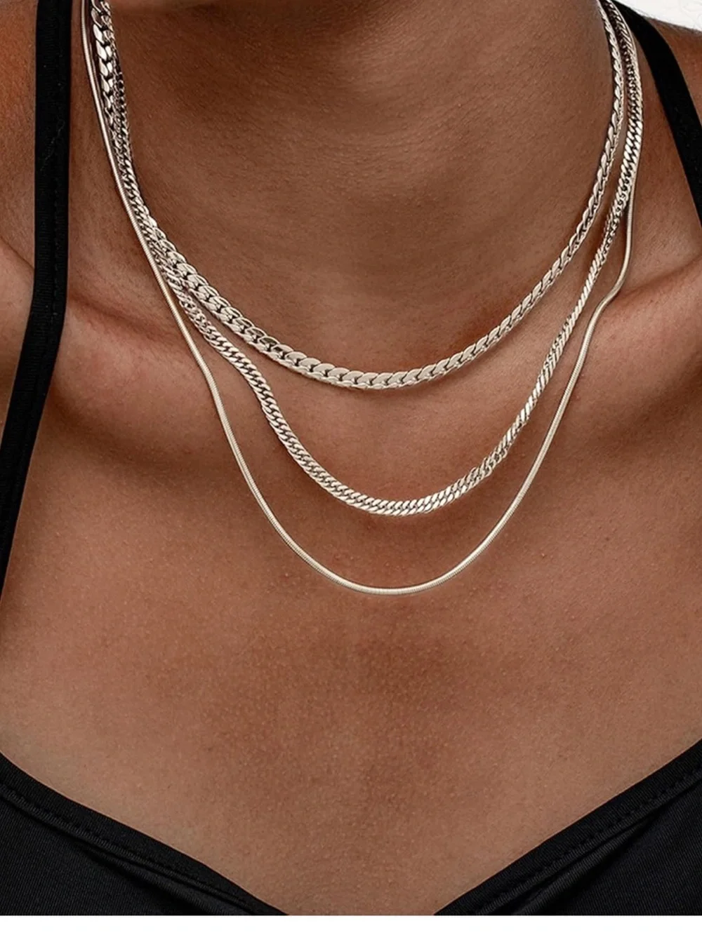 Silver-Tone Triple Layer Necklace